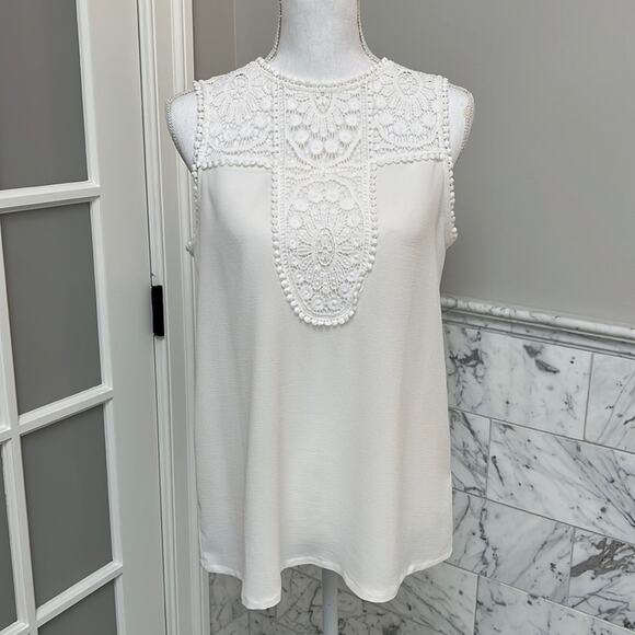 Halogen Gibson Nordstrom Luna Crochet Lace Yoke Layering Blouse Small - Picture 2 of 6